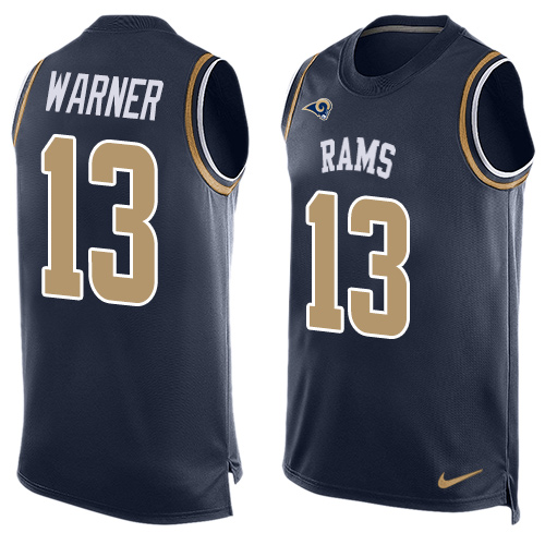 Men's Limited Kurt Warner Nike Jersey Navy Blue - #13 Player Name & Number Tank Top NFL Los Angeles Rams